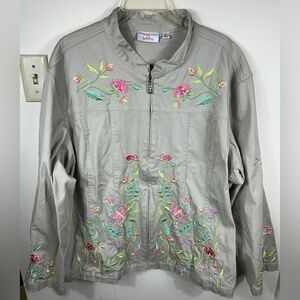 Quacker‎ Factory Embroidered Jacket Women’s Plus Size 3X Beige Floral Grannycore